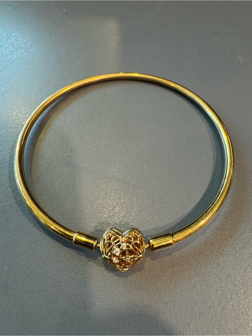 Pandora Style Gold-Tone Heart Clasp Bangle Bracelet with Sparkling Star Detail